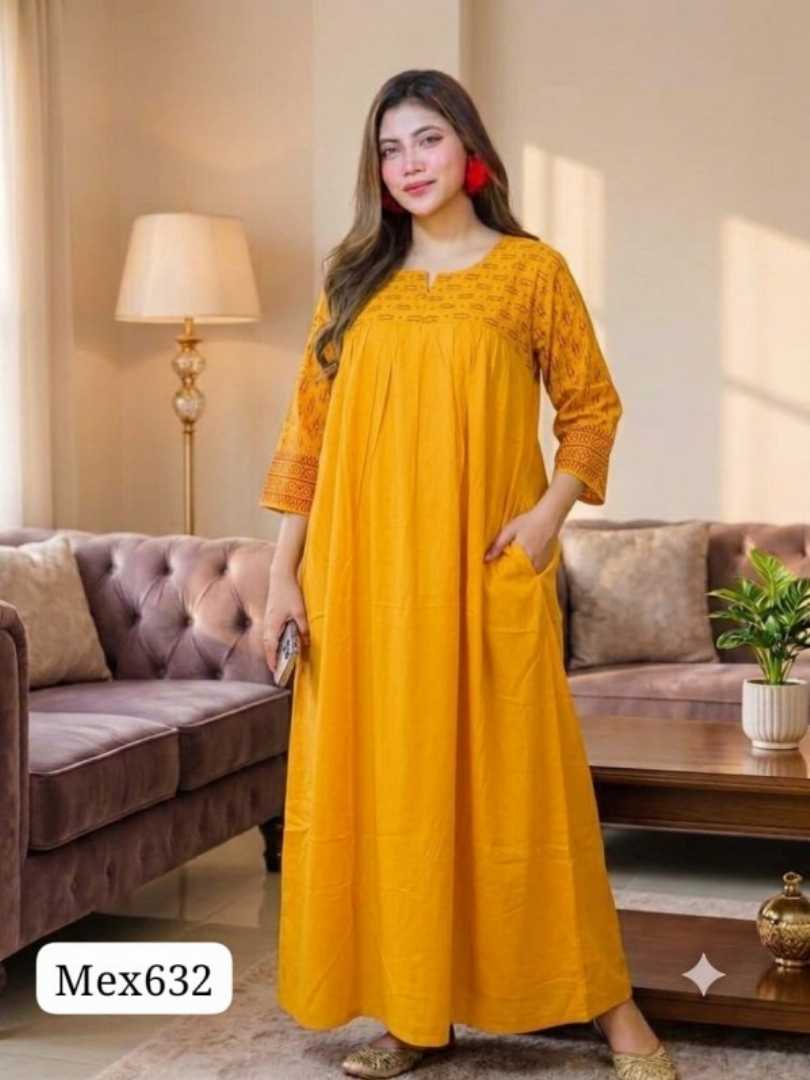 Cotton Gown Maxi MEX632, Quarter Sleeve Gown Maxi, Soft Cotton Maxi Price in Bangladesh, কোয়ার্টার হাতা গাউন মেক্সি, সুতি মেক্সি কালেকশন, Circle BD Maxi Collection, Gown Maxi with Pocket, Ladies Cotton Nightwear BD