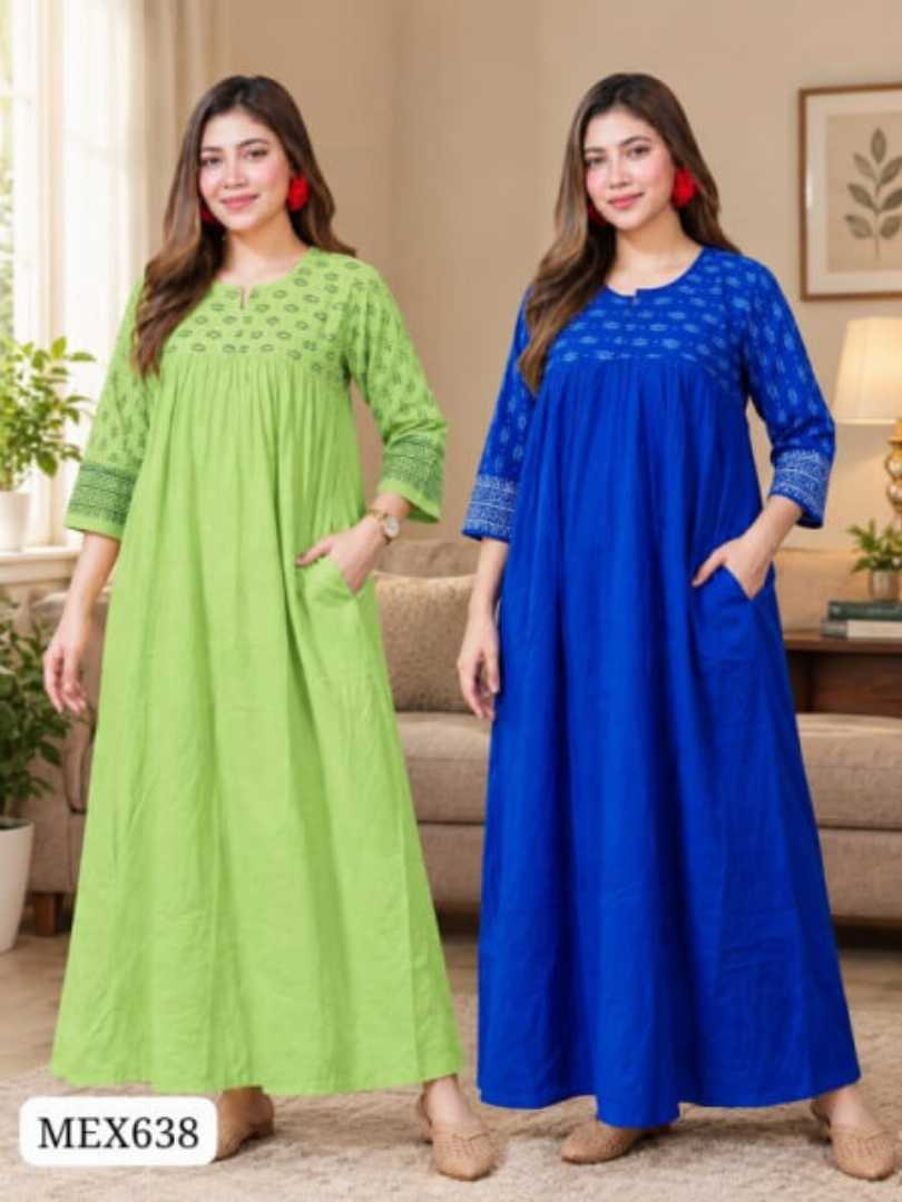 Cotton Gown Maxi Combo MEX638, Green and Blue Maxi Combo BD, Quarter Sleeve Maxi Combo MEX638, Soft AC Cotton Maxi MEX638, মেক্সি কম্বো সেট, সবুজ ও নীল সুতি গাউন মেক্সি, Circle BD Maxi Combo MEX638, Nursing Friendly Maxi Combo BD